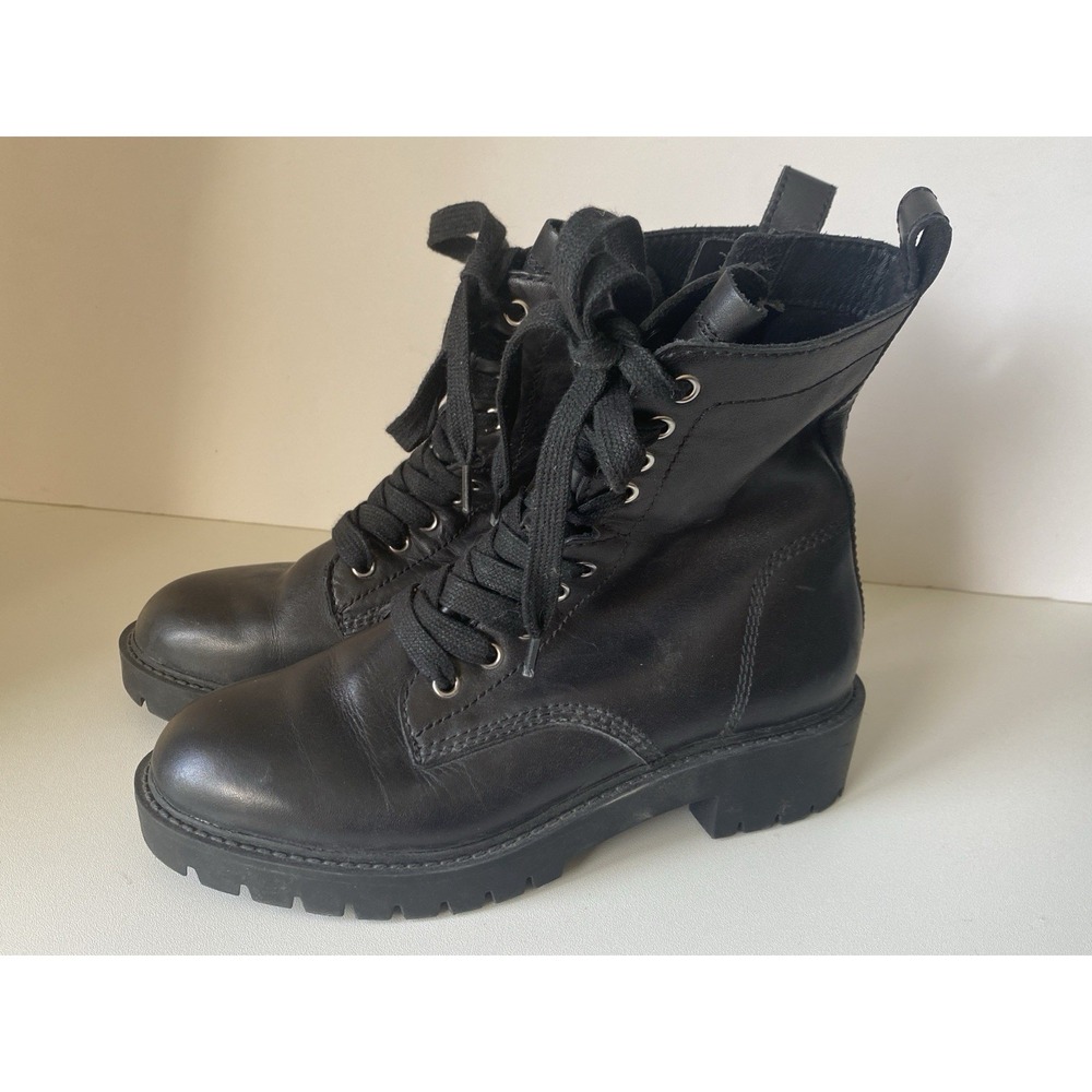 Universal Thread "Checker" Black Leather Combat Boots - Women's 6.5